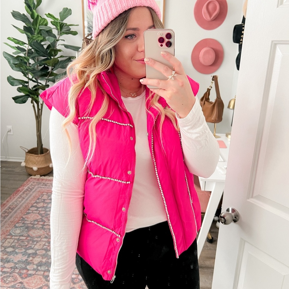 TCEC Fuchsia Rhinestone Puffer Vest